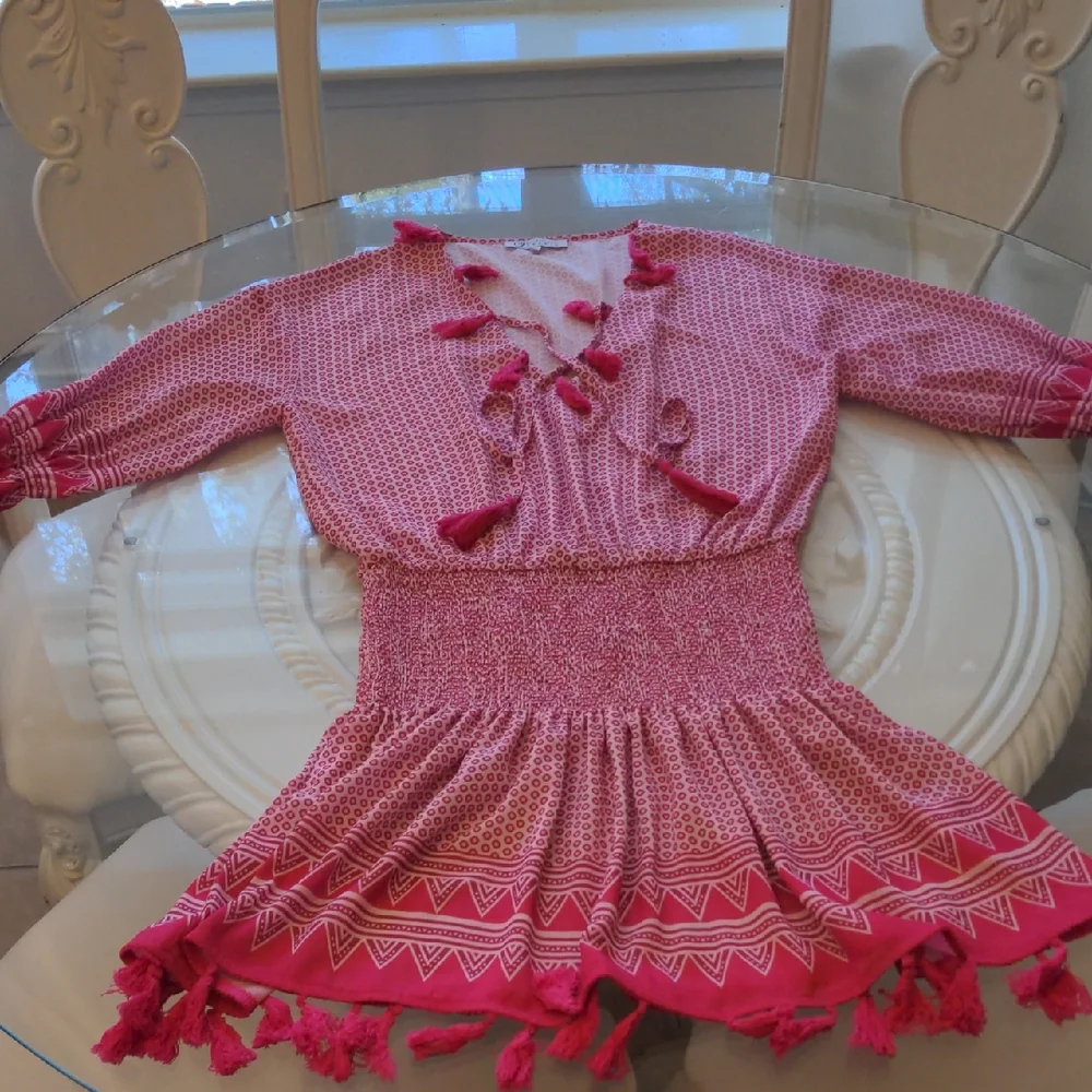 CEZELE  Pink Geometric Bohemian Summer Midi Dress Small - Picture 7 of 17